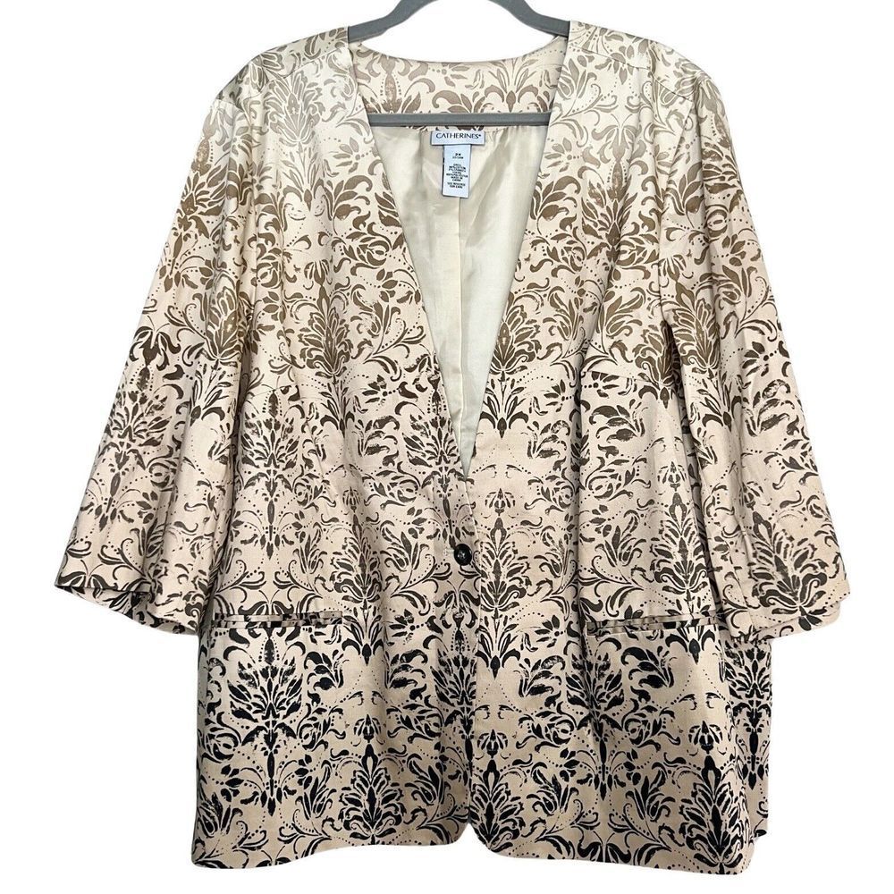 Catherines NWT Beige Brown Pattern Jacket Womens Plus Size 2X -22/24W